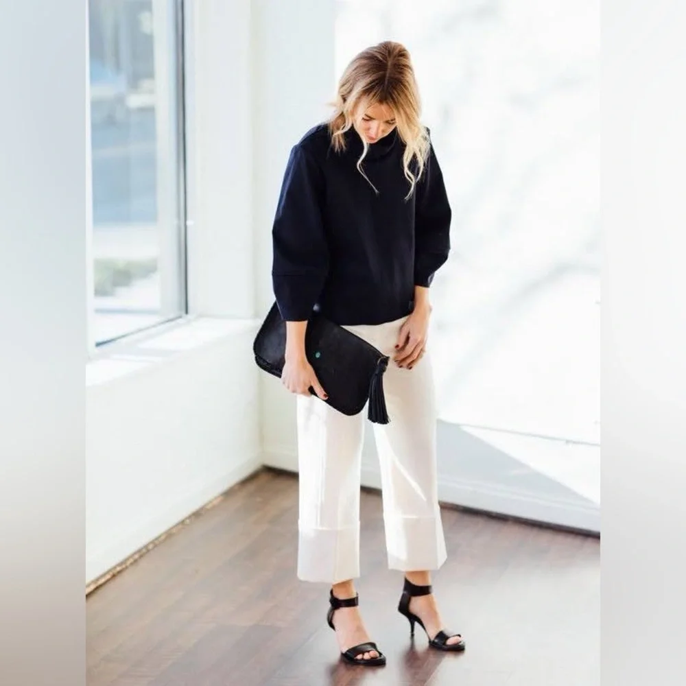 TIBI Anson Cuffed Nerd Wide Leg Pants in Ivory White - Picture 3 of 11